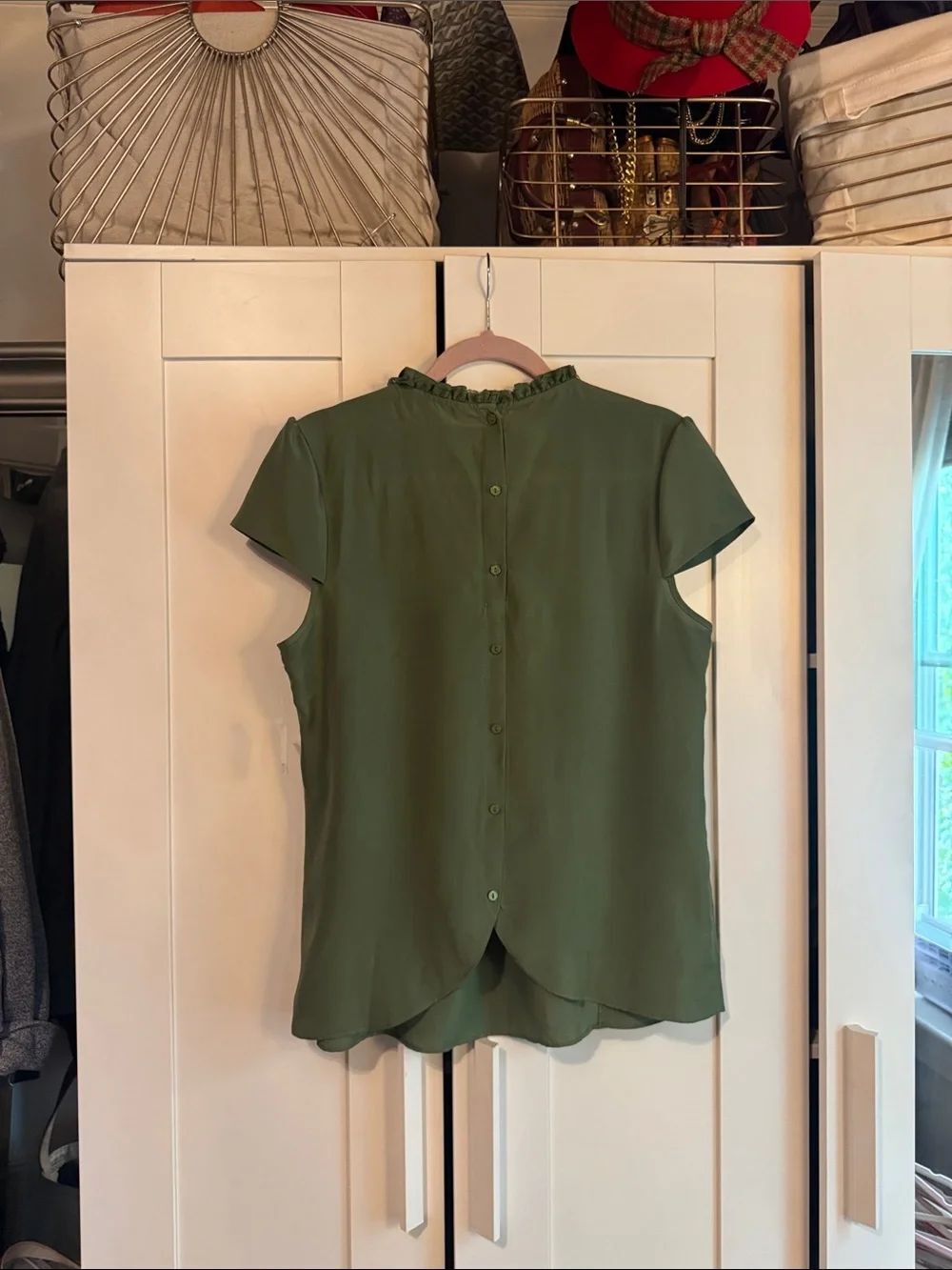 ModCloth Olive Green Ruffled Pintuck Blouse - Picture 5 of 6